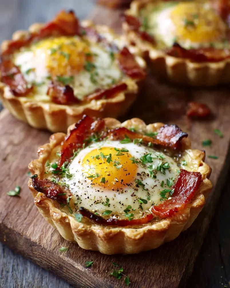 Bacon and Egg Breakfast Tarts 3 Bacon and egg breakfast tarts baking in a muffin tin