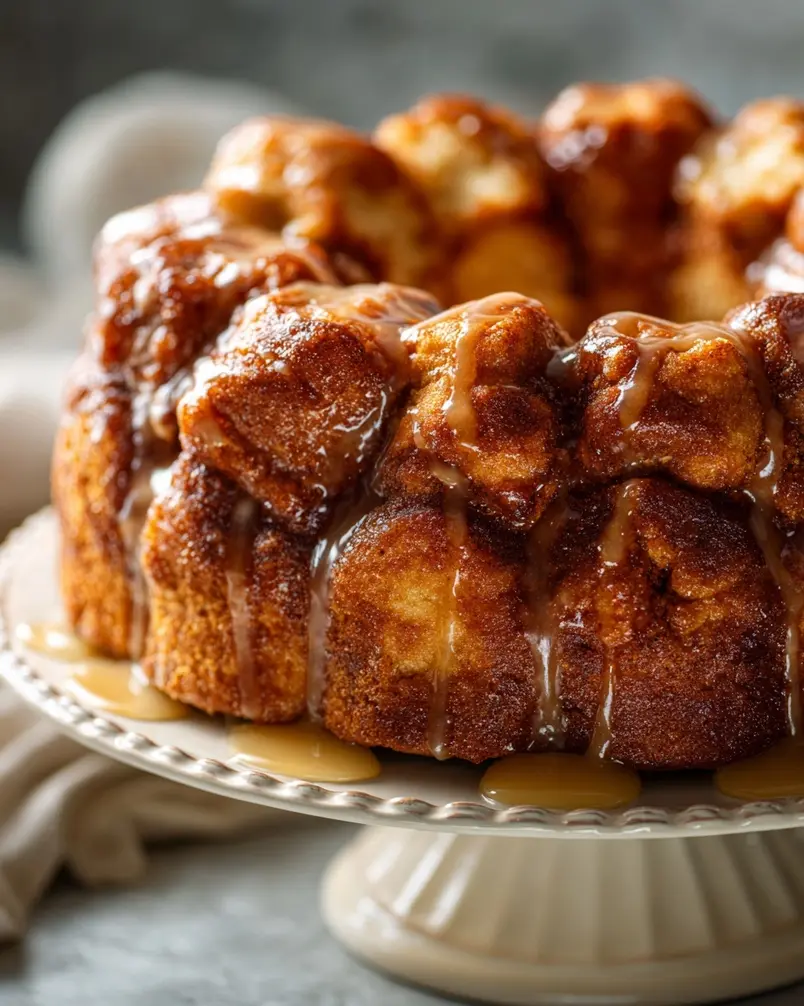 Best Monkey Bread 3 Monkey bread baking in a bundt pan, caramel oozing out