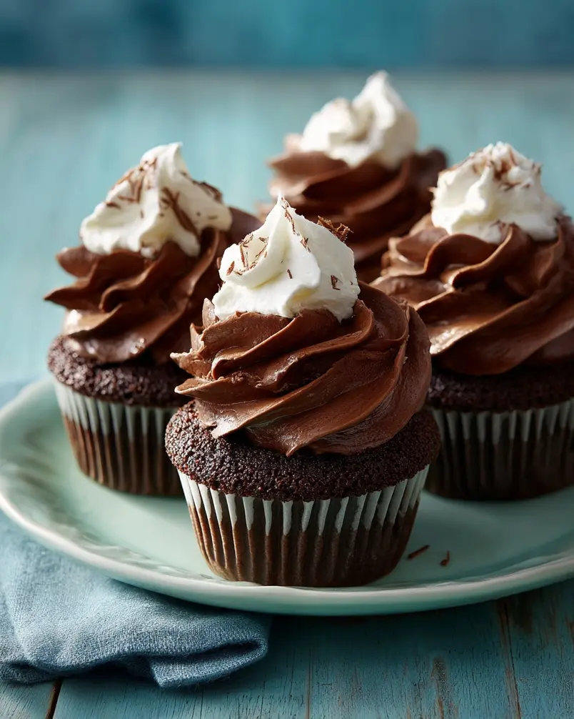 Whipped Cream-Filled Chocolate Cupcakes With Chocolate Ganache Frosting 3 A close-up shot of cupcake batter being poured into liners in a muffin tin, ready for baking.