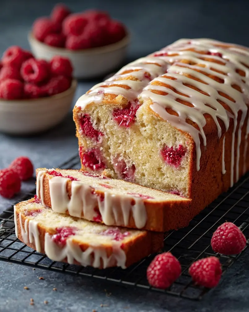 Glazed White Chocolate Raspberry Loaf 3 Close-up of a loaf pan filled with Glazed White Chocolate Raspberry Loaf batter, ready to be baked.