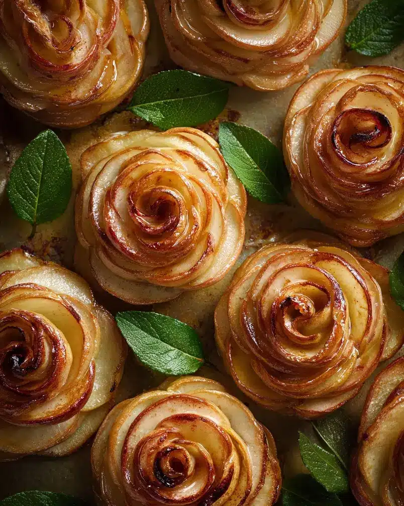 Baked Apple Roses 2 Preparing apple slices and pastry for baked apple roses