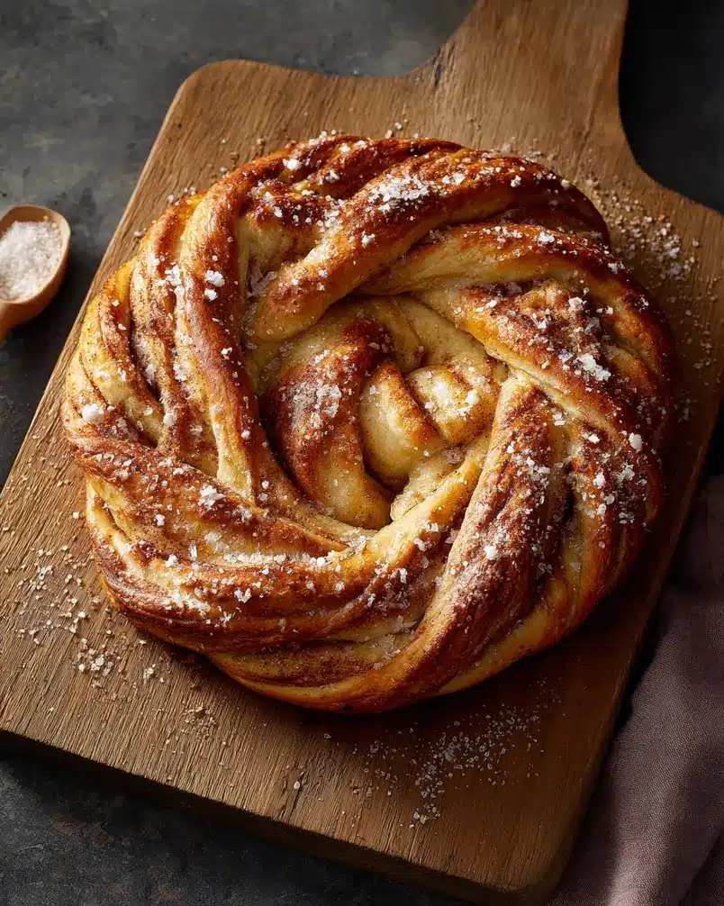 Danish Kringle 3 Baking Danish Kringle in the oven, golden brown and flaky.