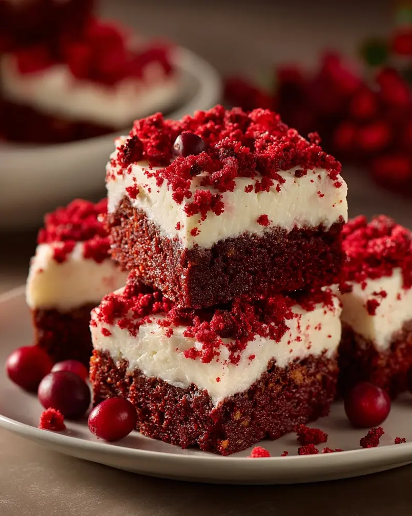 Red Velvet Cookie Bars 3 Red velvet cookie bar dough being spread into a baking pan