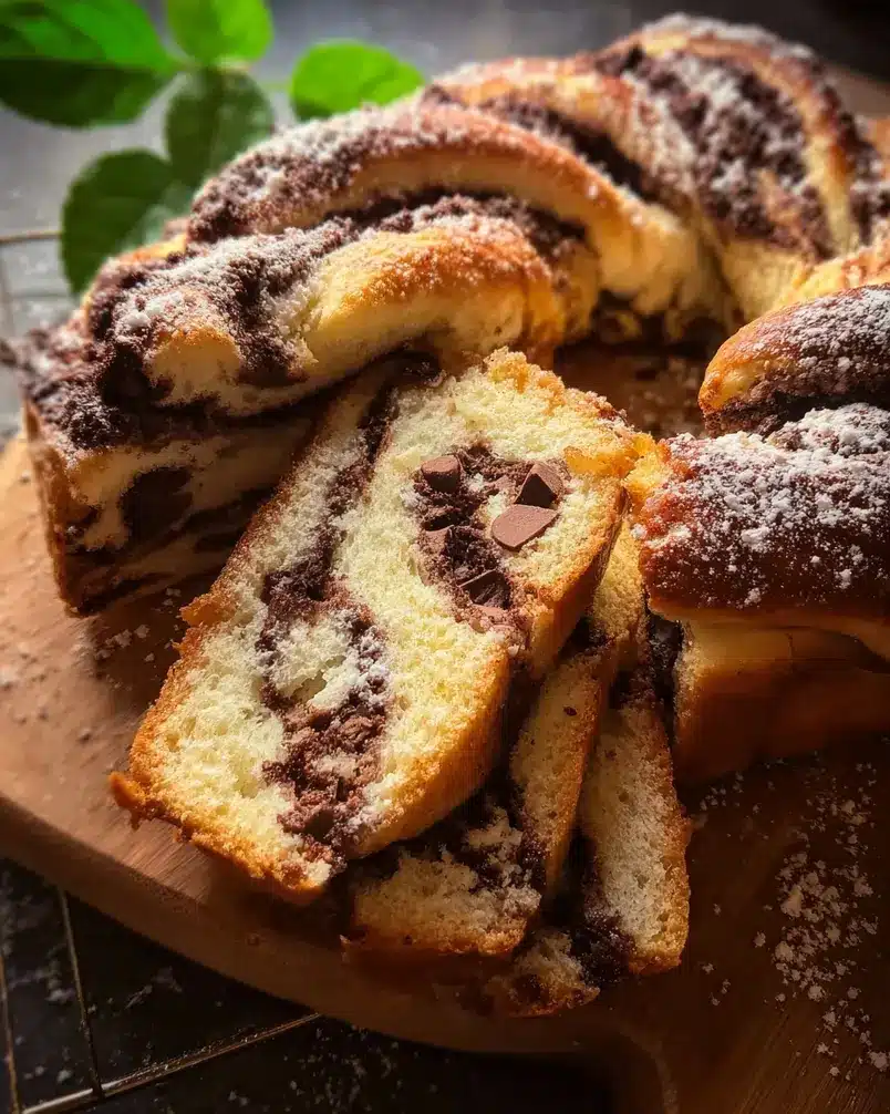 Chocolate Babka 3 A loaf pan filled with rich, swirled Chocolate Babka ready for the oven.