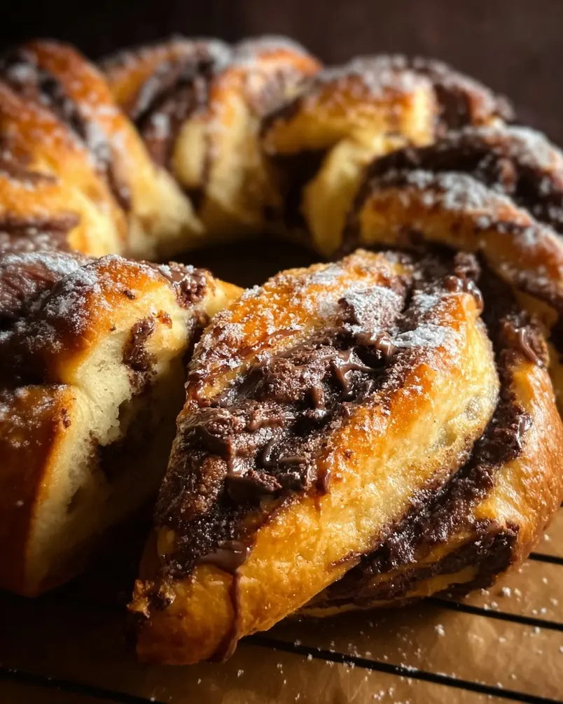 Chocolate Babka 2 Close-up of Chocolate Babka dough being braided with rich chocolate filling visible.