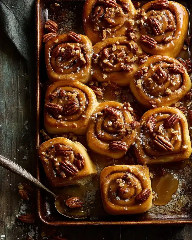 Sticky Buns 3 Rolled dough with cinnamon filling being sliced