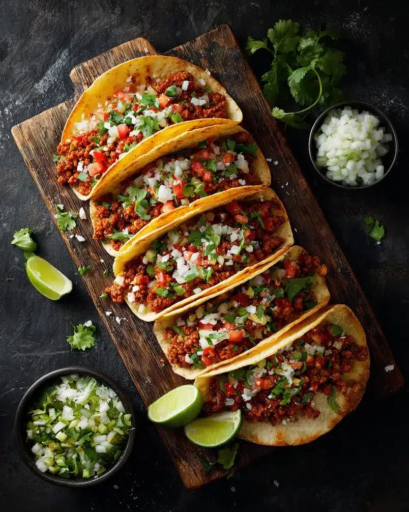 Easy Chorizo Street Tacos 3 Sizzling chorizo cooking in a skillet with chopped onions and cilantro