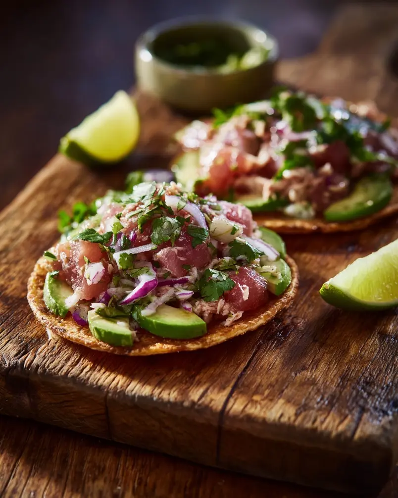 Tuna Tostadas 2 Vibrant assembly of tuna tostada ingredients