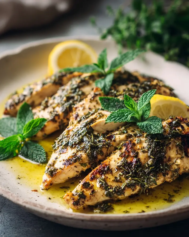 Simple Lemon Herb Chicken 3 Simple lemon herb chicken sizzling in a pan during cooking