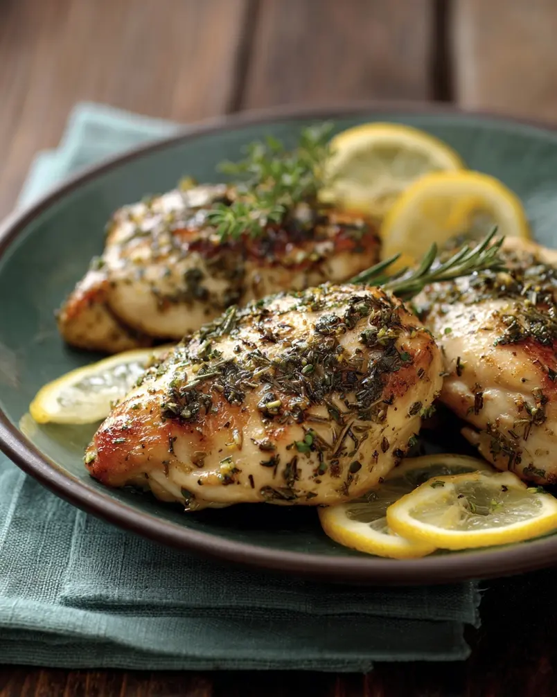 Simple Lemon Herb Chicken 2 Preparing simple lemon herb chicken with fresh herbs and lemon slices