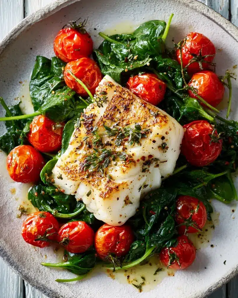 Grilled Cod with Spinach and Tomatoes 2 Fresh cod fillets being seasoned for grilling