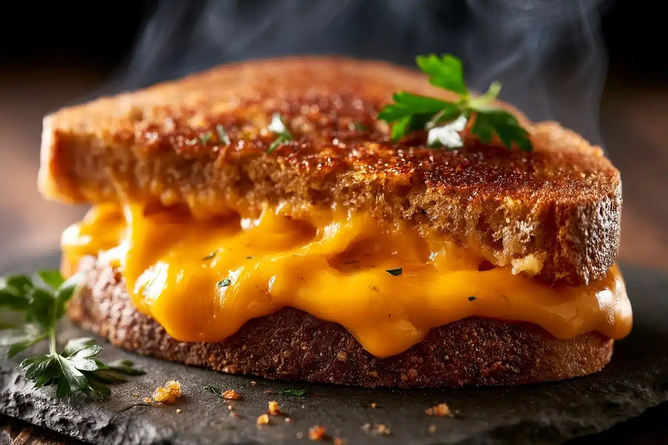 Grilled Cheese on Rye with Sharp Cheddar 2 Grilled Cheese on Rye with Sharp Cheddar with a side of tomato soup