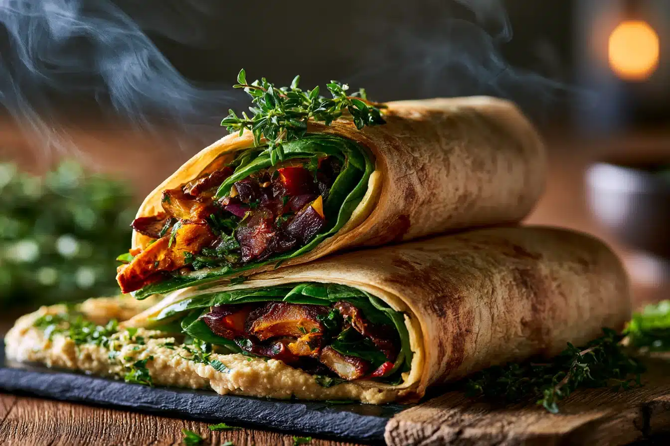 Roasted Vegetable and Hummus Wrap 2 Roasted Vegetable and Hummus Wrap