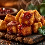 Crispy Baked Tofu Nuggets with Sweet Chili Sauce 3 crispy baked tofu nuggets