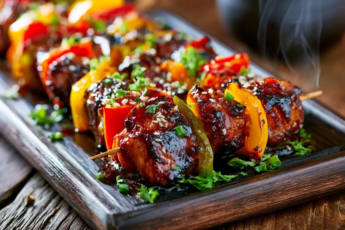 Honey Garlic Chicken Skewers with Bell Peppers 2 Honey Garlic Chicken Skewers with Bell Peppers