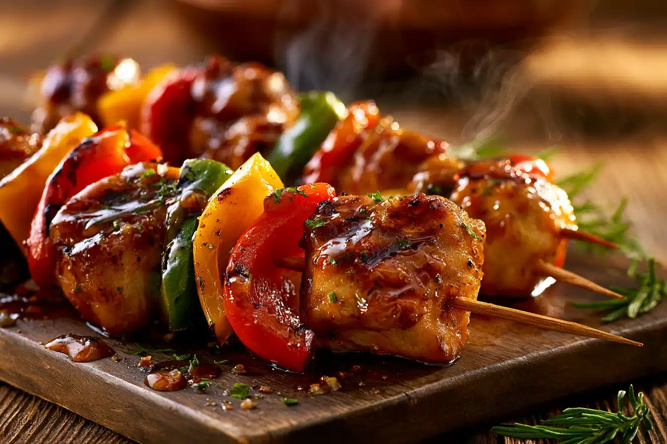 Honey Garlic Chicken Skewers with Bell Peppers 3 Honey Garlic Chicken Skewers with Bell Peppers
