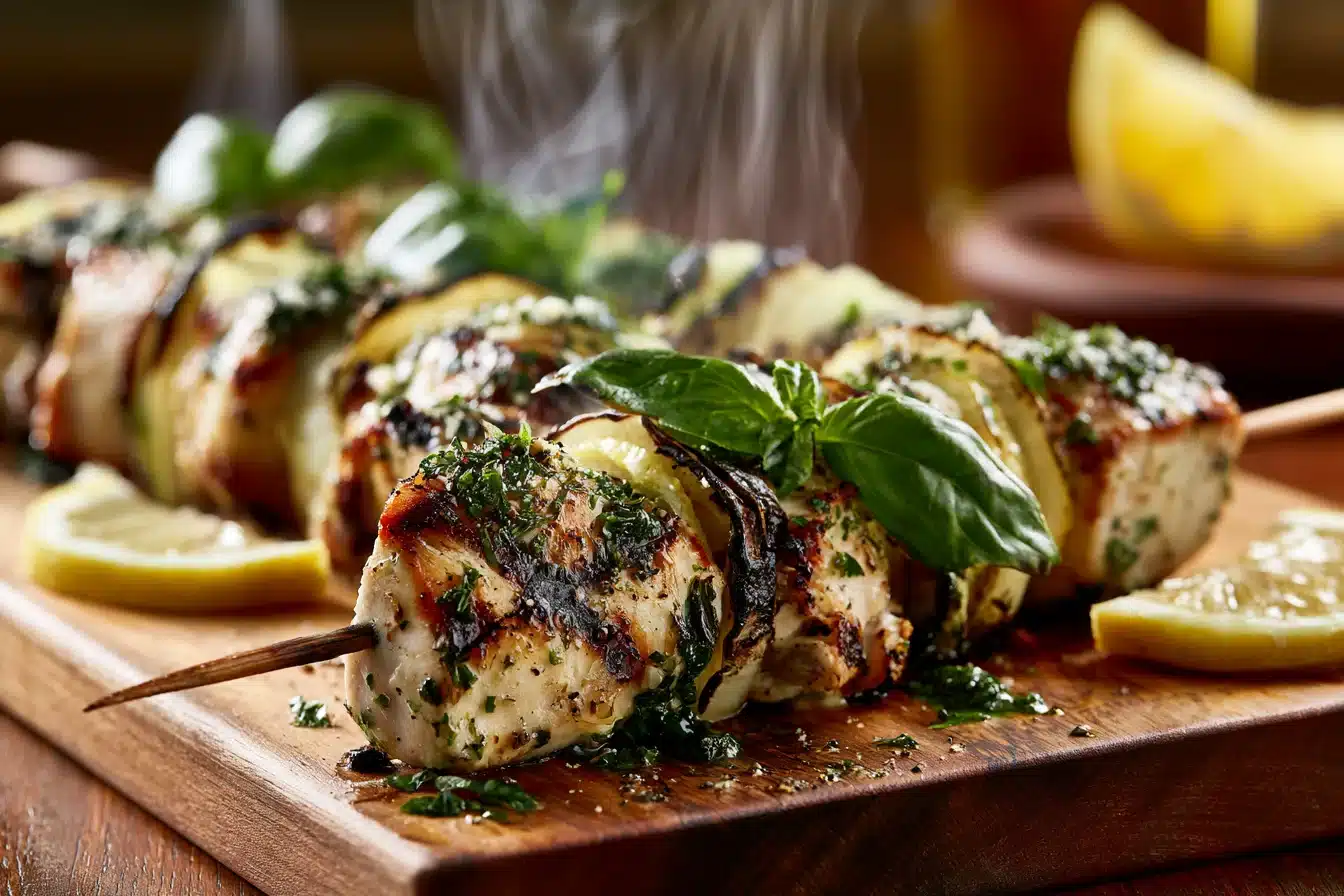 Lemon Basil Chicken Skewers 2 Lemon Basil Chicken Skewers
