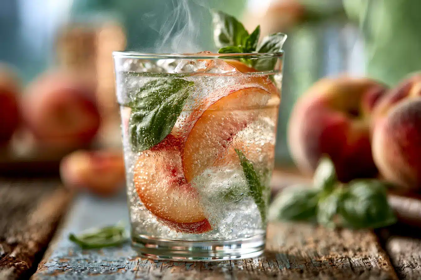 Peach and Basil Infused Sparkling Water 2 Peach and Basil Infused Sparkling Water
