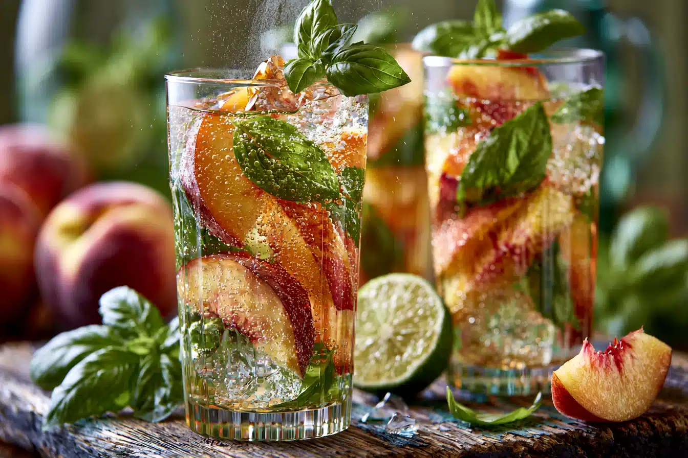 Peach and Basil Infused Sparkling Water 3 Peach and Basil Infused Sparkling Water