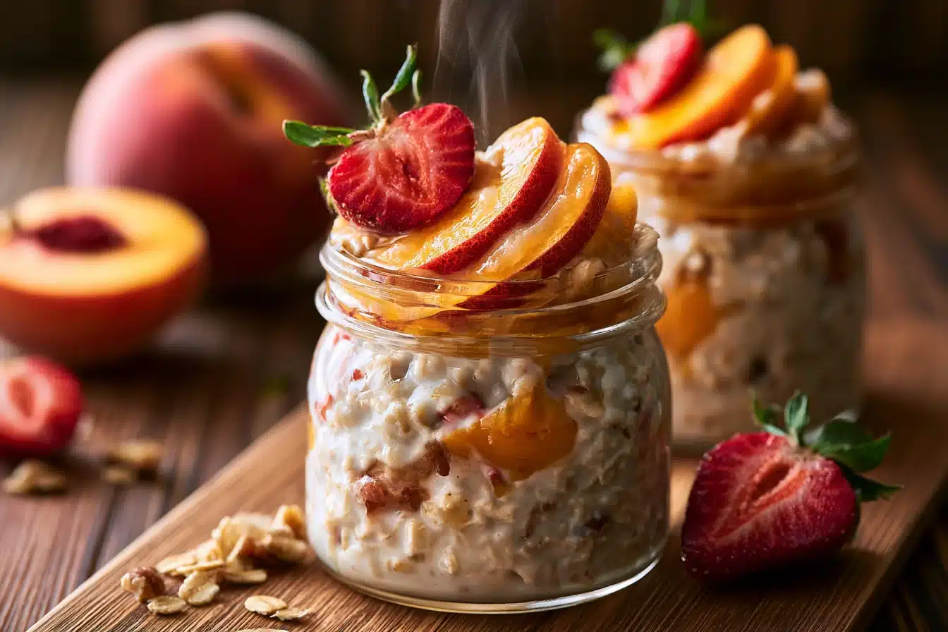 Peach Cobbler Overnight Oats 2 Peach Cobbler Overnight Oats