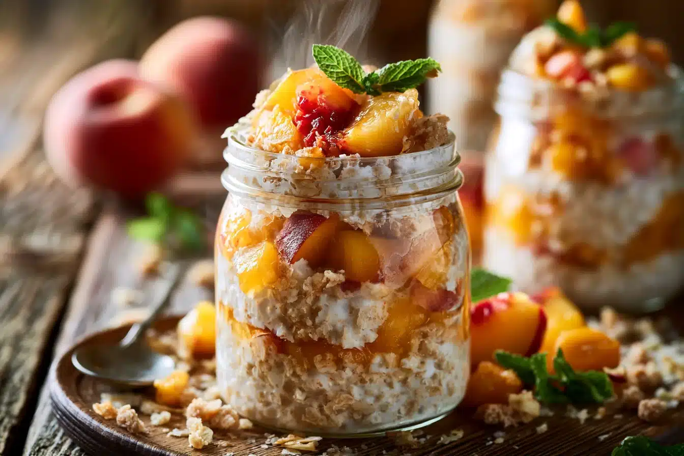 Peach Cobbler Overnight Oats 3 Peach Cobbler Overnight Oats